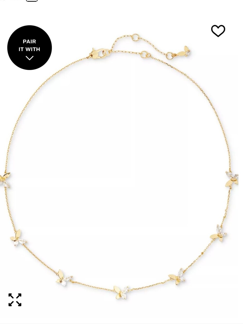 kate spade new york Gold-Tone Crystal Social Butterfly Station Necklace, 17" + 3